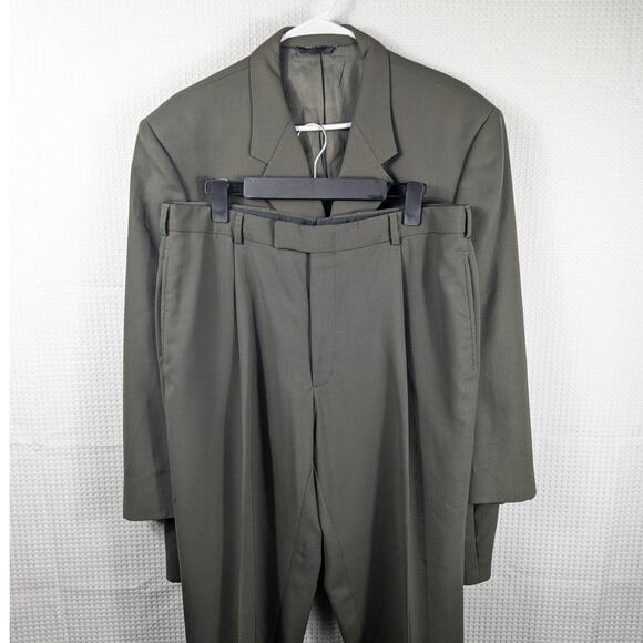 Kenneth Cole New York 42R 36x28 Suit Olive Green Men 2 Button Wool Blend USA - Picture 1 of 7